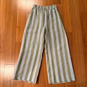 Casual Green and White Striped Women's Pants
